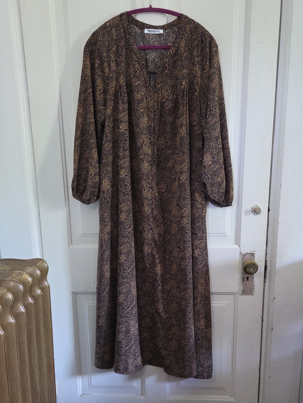 Momni Black And Brown Animal Print Flowy Maxi Dress